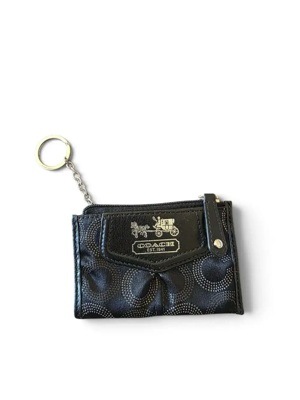 Coach Signature C Coin Purse Key Pouch Black Horse Carriage Logo Vintage Y2K